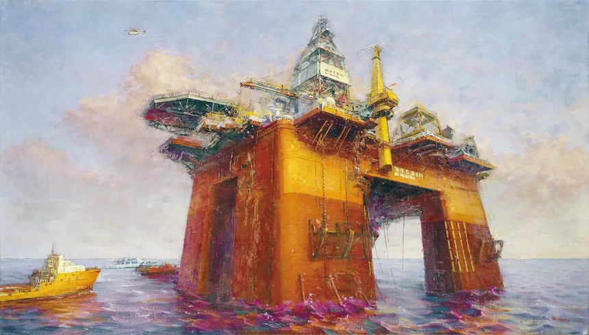 张振江▲ 深圳·明天(版画) 180×540厘米 2021年 王超"海洋石油981"